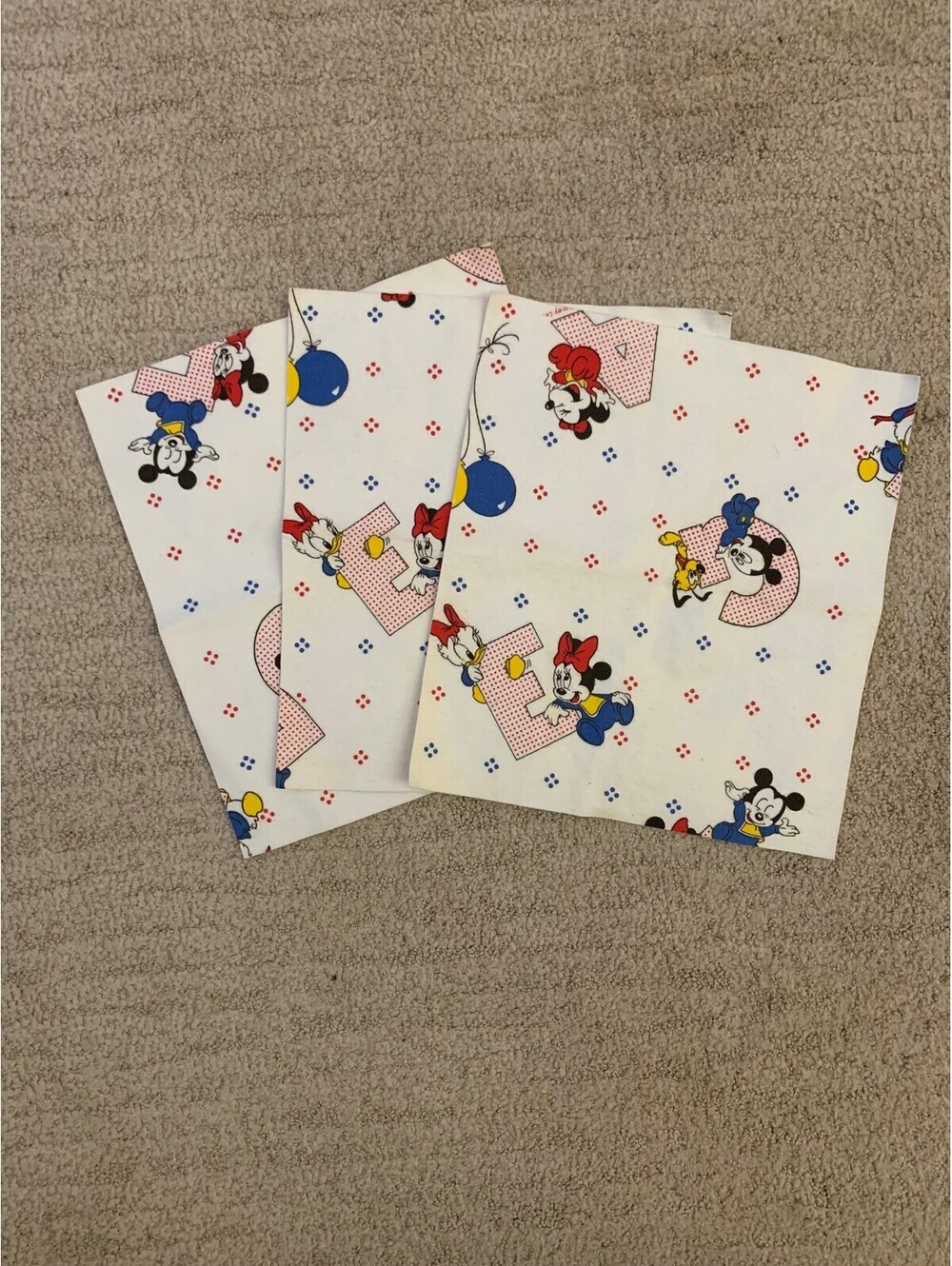 Vintage Disney Baby Character Cotton Fabric Squares